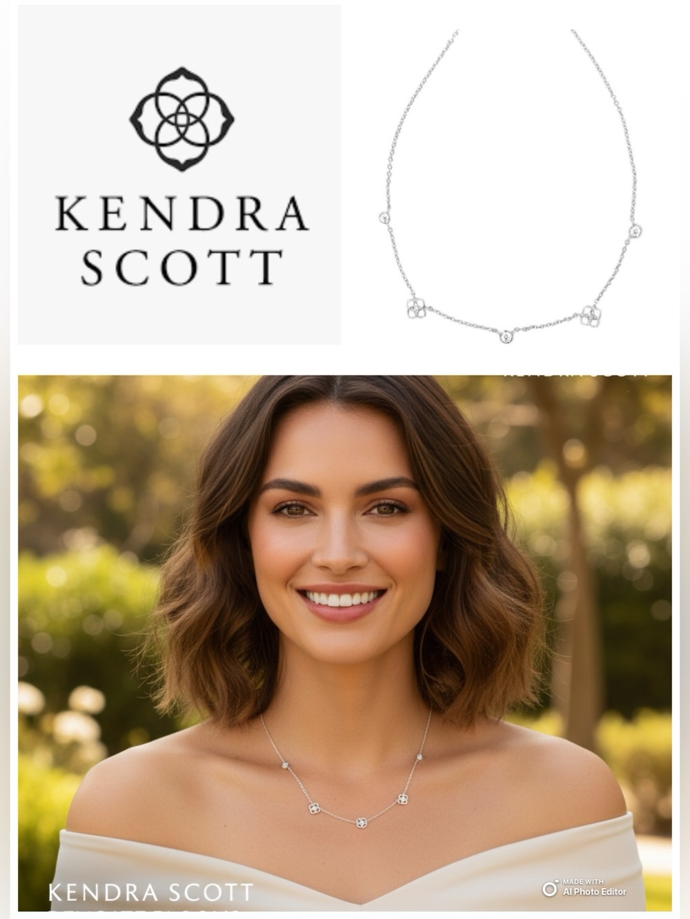 Kendra Scott Silver Floral Station Necklace - Polished Silver